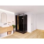 Cabine de douche hydromassante rectangulaire avec bambou - installation rversible - noir mat - l120 ...