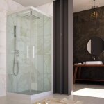 Cabine parois de douche dangle coulissante 110x90 cm h 200 en pvc blanc verre transparent mod. lite