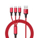 C�ble 3 en 1 - hooxspeed - charge rapide - 1. 2m - compatible apple / android - rouge