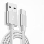 Cble metal nylon renforc chargeur usb / type c longueur 2m couleur argent compatible samsung lg sony ...