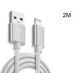Cable metal nylon renforce chargeur usb couleur argent pour iphone longueur 2m trss compatible iphone ...