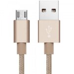 C�ble rond micro - usb - ouismart - 2m - nylon tress� - couleur or - charge et data