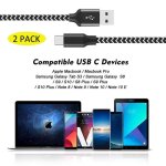 Cable usb type c [2 - pack 2m / 2m] nylon charge rapide chargeur pour samsung s9 / s9plus / s8 / a7 a5 ...