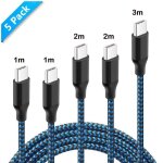 Cable usb type c [5 - pack 1 / 1 / 2 / 2 / 3m] nylon charge rapide chargeur pour samsung s9 / s9plus ...