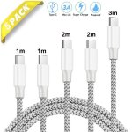 Cable usb type c [5 - pack 1 / 1 / 2 / 2 / 3m] nylon charge rapide chargeur pour samsung s9 / s9plus ...