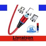 C�ble de chargeur magn�tique - isonix - argent - 3 adaptateurs - universel - 360�