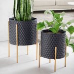 Cache - pot en m�tal massif noir wohnling - lot de 2 - design moderne - motif nid dabeille en 3d