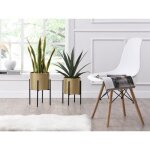 Lot de 2 cache - pots sur pied en m�tal - d. 25 x h. 39 et d. 23 x h. 35. 5 - dor� et noir - edmee