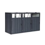 Cache poubelle gris en acier galvanis�. 3 places. l 219 x p 82 x h 124 cm