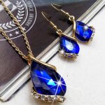Cadeau bijoux pour femme mariage rmega collier et boucle d?oreille - personnalit - bleu