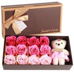 Mothinessto fleur rose + ours en peluche 12 fleur rose savon avec ours en peluche cadeau romantique de ...