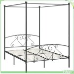 Cadre de lit  baldaquin - v geby - mtal - 160x200 cm - gris - montage facile
