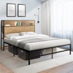 Idmarket cadre de lit double tulsa 140x190 cm sommier plateforme en m�tal noir 35 cm