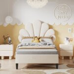 Cadre de lit enfant capitonné 90 x 200 cm tête de lit réglable en forme de fleur et sommier à lattes ... Cadre de lit enfant capitonné 90 x 200 cm tête de lit réglable en forme de fleur et sommier à lattes ...