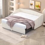 Lit gigogne - canap - lit 2 en 1 - 90 - 180x200 cm - extensible simple - double - velours beige - sommier ...