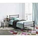 Cadre de lit en m�tal - 90 x 190 cm - lit simple - noir