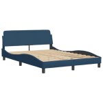Cadre de lit - mothinessto - 140x190 cm - tissu bleu - lumières led - design contemporain Cadre de lit - mothinessto - 140x190 cm - tissu bleu - lumières led - design contemporain
