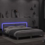 Cadre de lit - mothinessto - 160x200 cm - gris b�ton - t�te de lit avec led - montage n�cessaire