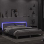 Cadre de lit - mothinessto - 200x200 cm - bois ding�nierie - led rgb - sonoma gris