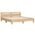 Cadre de lit - mothinessto - 200x200 cm - ch�ne sonoma - bois ding�nierie - t�te de lit incluse