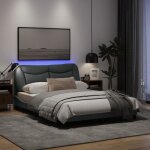 Cadre de lit - mxzzand - 140x190 cm - tissu gris clair - lumières led - design contemporain Cadre de lit - mxzzand - 140x190 cm - tissu gris clair - lumières led - design contemporain