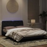 Cadre de lit - salutuya - 140x190 cm - velours noir - avec lumières led - design contemporain Cadre de lit - salutuya - 140x190 cm - velours noir - avec lumières led - design contemporain