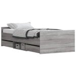 Cadre de lit - salutuya - bd2944 - sonoma gris - 90x190 cm - bois massif avec tiroirs