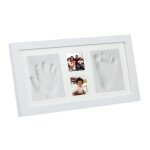 Relaxdays lot cadre photo et moulage pour bb empreinte main & pied 2 photos h x l : 18 x 35 cm blanc ...