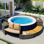 Cadre de spa jacuzzi piscine en r�sine tress�e et bois 283x283x55 cm gris