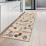 Caf chemin de cuisine beige avec dos en gel et inscription en marron gre - 80 x 150 cm