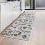 Caf� chemin de cuisine noir avec dos en gel et �criture en blanc et rouge gr��e - 67 x 180 cm