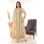 Caftan beige blanc dore chic luxe grande taille brode perle kaftan takchita robe dubai oriental karakou ...