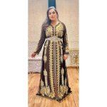Caftan noir rimkar brode dore takchita abaya karakou grande taille robe dubai oriental