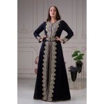 Caftan bleu marine perle rim kaftan takchita abaya karakou robe oriental dubai farasha - femme - adulte ...