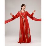Caftan - aid - rouge - brod� dor� - ceinture brillante - femme