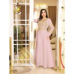 Caftan rose malaki poudre - marque inconnue - brodé doré - ceinture dorée - femme adulte Caftan rose malaki poudre - marque inconnue - brodé doré - ceinture dorée - femme adulte