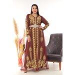 Caftan rouge rim dore perle - takchita abaya oriental - grande taille