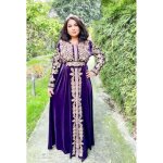 Caftan velours violet rim kaftan takchita abaya karakou robe oriental dubai farasha