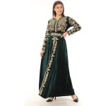 Caftan vert brode dore takchita abaya karakou grande taille robe dubai oriental