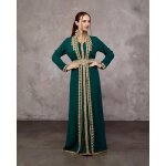 Caftan - malaki - vert - brodé doré - perles - ceinture dorée - strass or et bleu Caftan - malaki - vert - brodé doré - perles - ceinture dorée - strass or et bleu