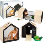 Cage en bois pour lapin - small foot - 2 compartiments - accessoires inclus - transport facile - peluche ...