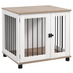 Cage pour chien animaux sur pied - porte verrouillable - acier noir panneaux blanc chêne clair Cage pour chien animaux sur pied - porte verrouillable - acier noir panneaux blanc chêne clair