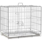 Cage pour chien - pawhut - pliable fil m�tallique plateau amovible 1 porte avec serrure - m�tal - 61x43x50cm ...