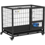 Cage pour chien animaux pawhut cage de transport sur roulettes avec support de gamelle plateau amovible ...