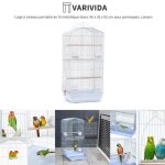 Cage � oiseaux portable en fil m�tallique blanc 46 x 36 x 92 cm pour perroquets canaris - varivida