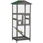 Cage  oiseaux volire grande taille 2 portes toit asphalte tiroir amovible bois gris