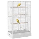 Cage � oiseaux - pawhut - voli�re avec portes perchoirs pour canaris perruches - m�tal - 61x365x98cm ...