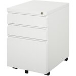 Caisson de bureau rangement bureau sur roulettes 3 tiroirs verrouillables 39l x 48p x 60h cm blanc