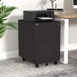 Caisson de bureau � roulettes verrouillable makika noir avec tiroirs et syst�me de classement suspendu ...