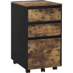 Caisson mobile de rangement pour bureau woltu avec 3 tiroirs - marron rustique et noir
